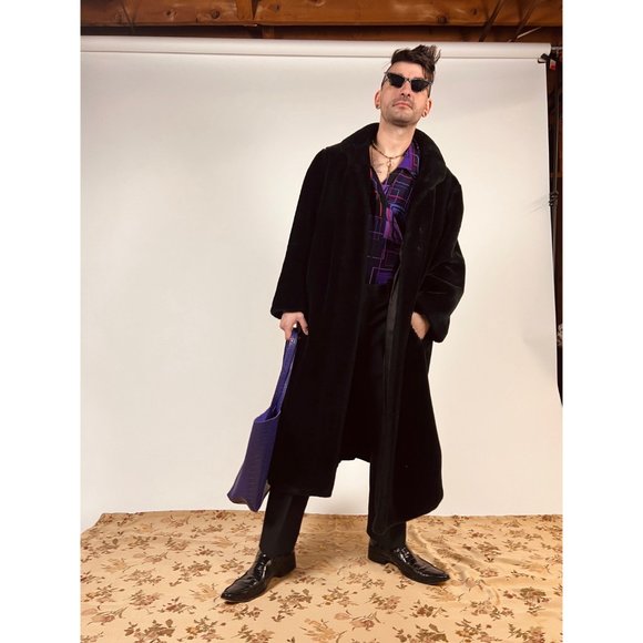 20% OFF!! - SALE 🚨Vintage 80s Black Faux Fur Ankle Length Unisex Oversized Coat - Picture 9 of 10